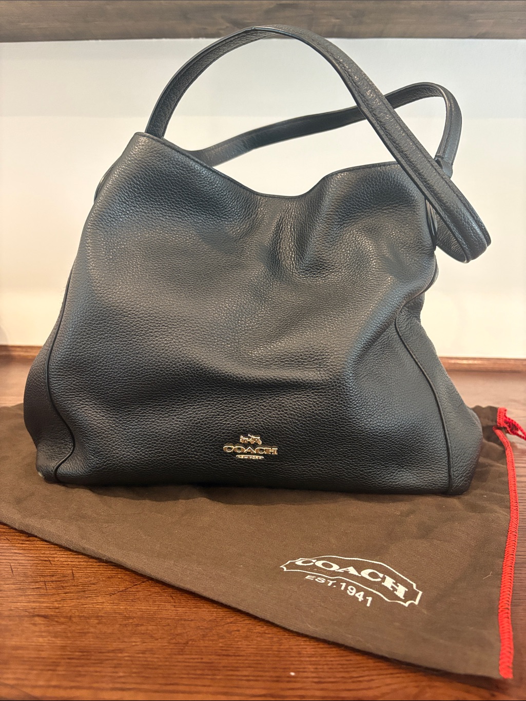 Coach Edie 31 Black Pebbled Leather Shoulder Bag